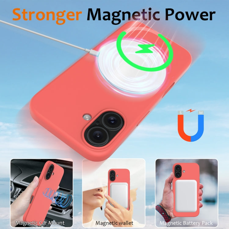For iPhone 16 Plus Shockproof Silicone Magsafe Phone Case(Pink Orange)
