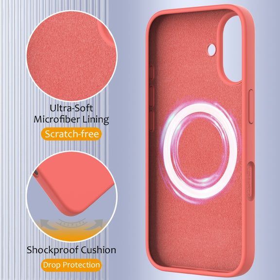 For iPhone 16 Plus Shockproof Silicone Magsafe Phone Case(Pink Orange)
