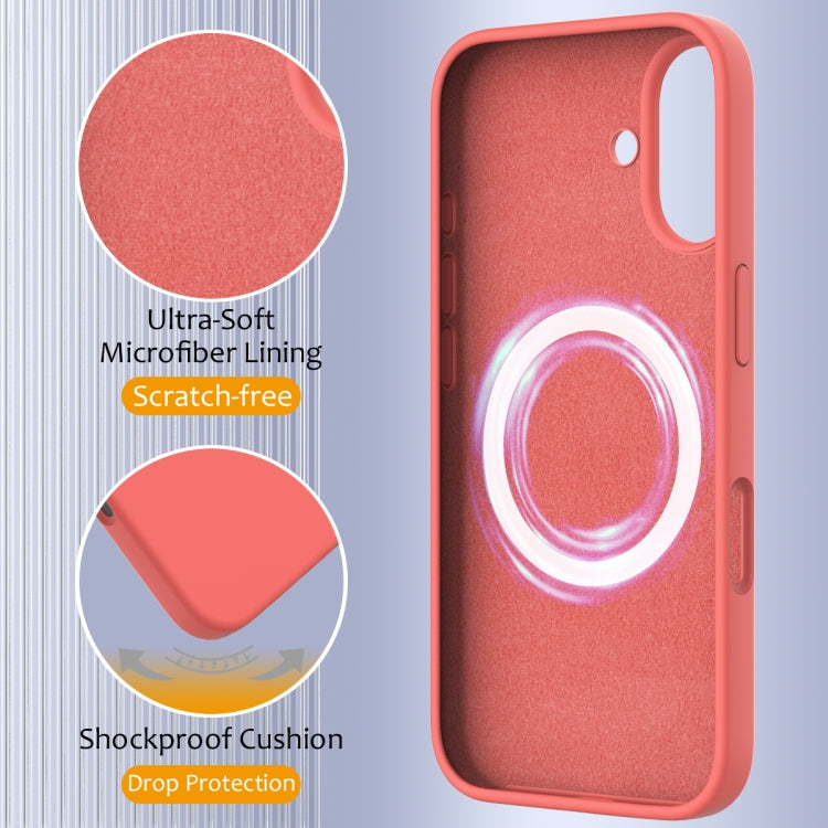 For iPhone 16 Plus Shockproof Silicone Magsafe Phone Case(Pink Orange)