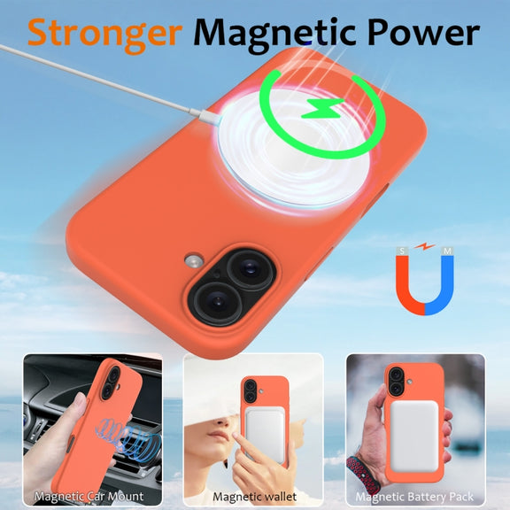 For iPhone 16 Plus Shockproof Silicone Magsafe Phone Case(Gold Orange)