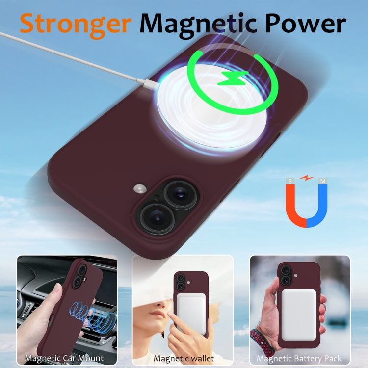 For iPhone 16 Plus Shockproof Silicone Magsafe Phone Case(Plum Color)