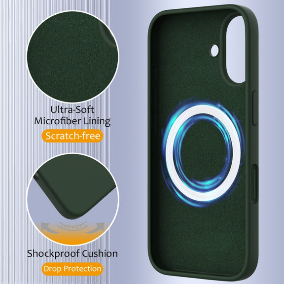 For iPhone 16 Plus Shockproof Silicone Magsafe Phone Case(Dark Green)