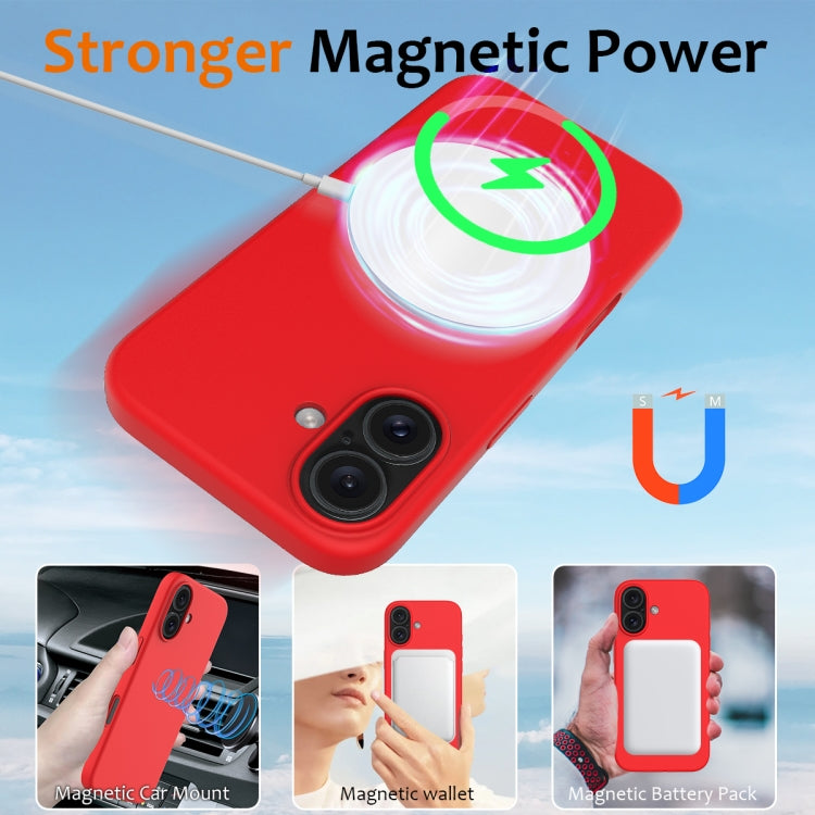 For iPhone 16 Shockproof Silicone Magsafe Phone Case(Red)