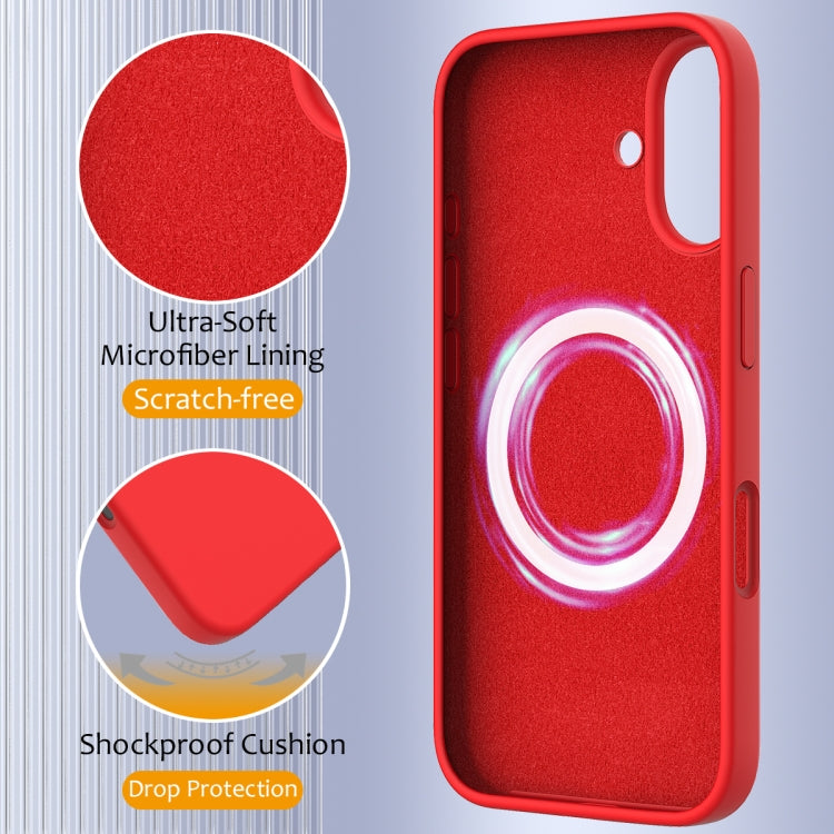 For iPhone 16 Shockproof Silicone Magsafe Phone Case(Red)