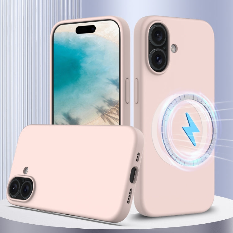 For iPhone 16 Shockproof Silicone Magsafe Phone Case(Sand Pink)