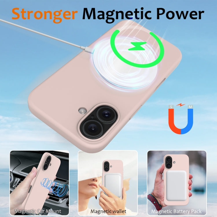 For iPhone 16 Shockproof Silicone Magsafe Phone Case(Sand Pink)