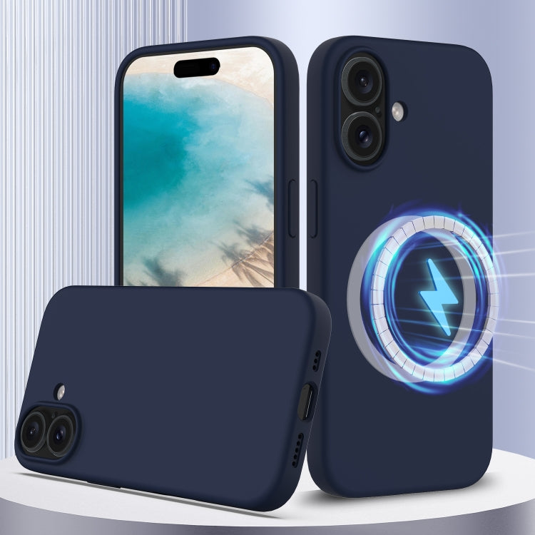 For iPhone 16 Shockproof Silicone Magsafe Phone Case(Navy Blue)