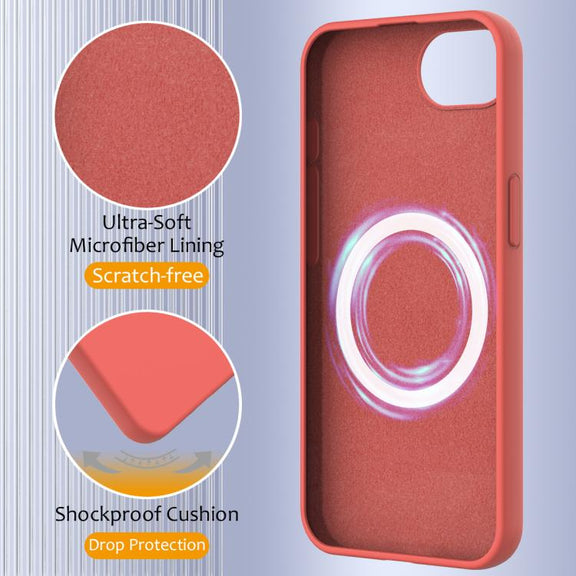 For iPhone 16e Shockproof Silicone Magsafe Phone Case(Pink Orange)