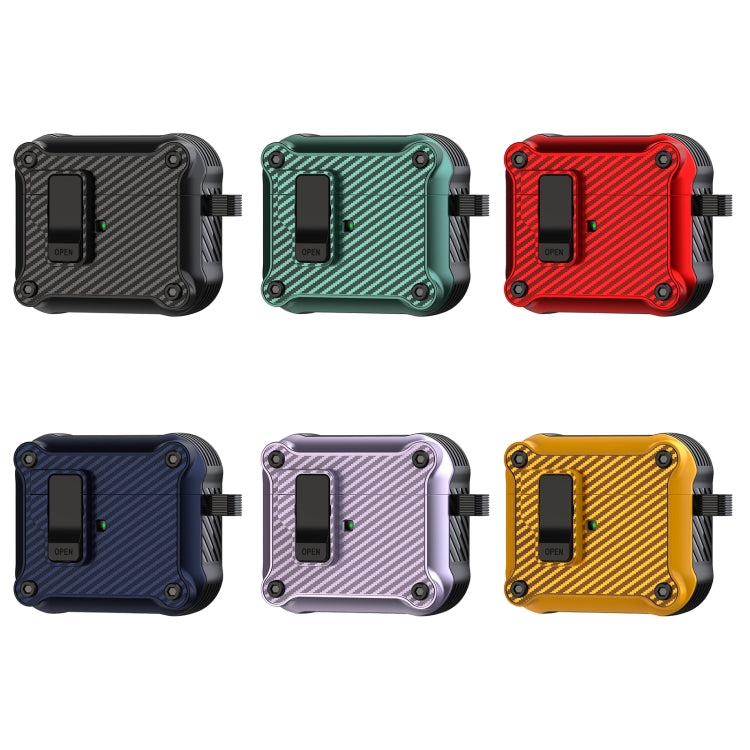 For AirPods 3 Carbon Fiber Magnetic Automatic Switch Earphone Protective Case(Blue)