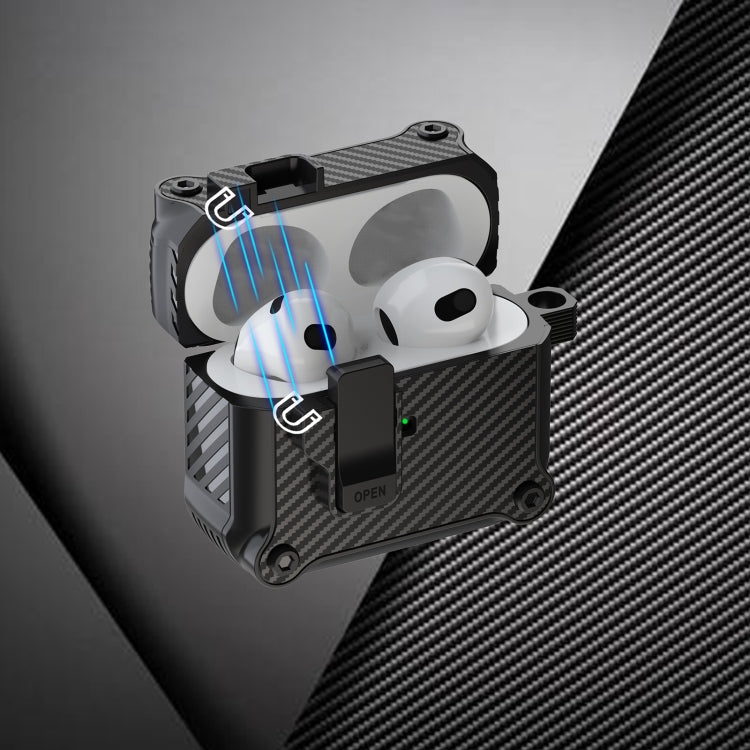 For AirPods 3 Carbon Fiber Magnetic Automatic Switch Earphone Protective Case(Blue)