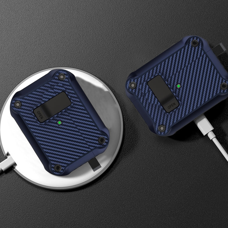 For AirPods Pro Carbon Fiber Magnetic Automatic Switch Earphone Protective Case(Blue)