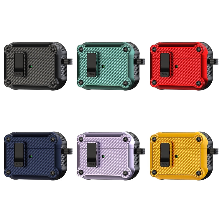 For AirPods Pro Carbon Fiber Magnetic Automatic Switch Earphone Protective Case(Purple)