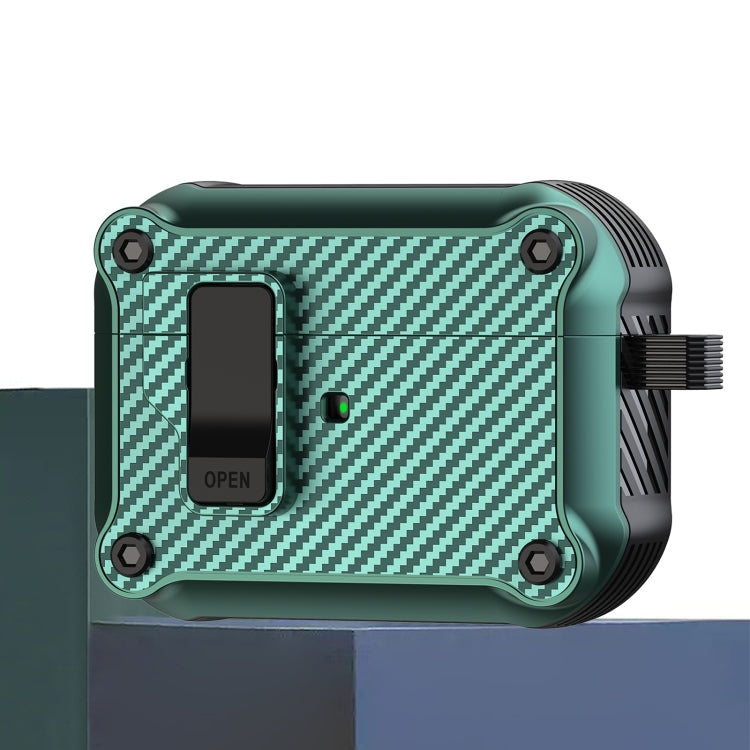 For AirPods Pro 2 Carbon Fiber Magnetic Automatic Switch Earphone Protective Case(Green)