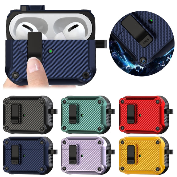 For AirPods 3 Carbon Fiber Magnetic Automatic Switch Earphone Protective Case(Blue)