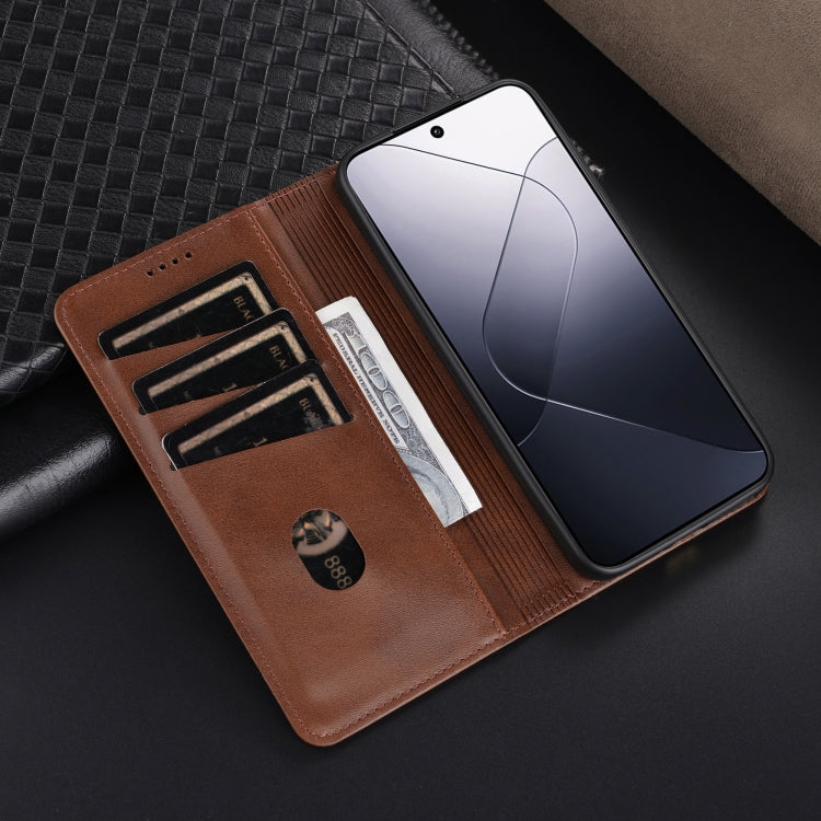 For Xiaomi 14 AZNS Magnetic Calf Texture Flip Leather Phone Case(Red)