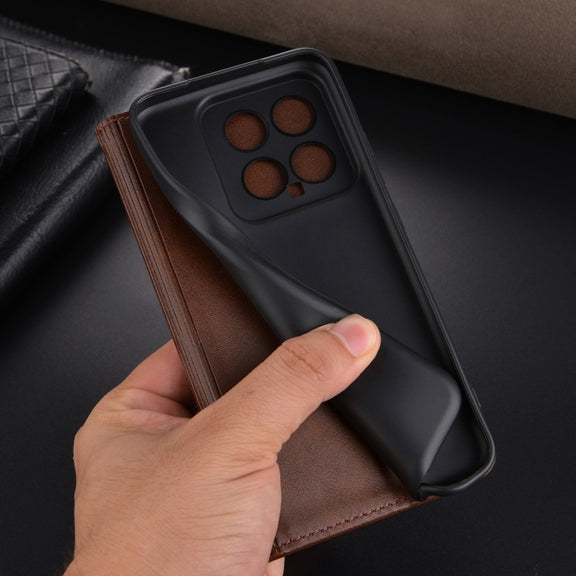 For Xiaomi 14 AZNS Magnetic Calf Texture Flip Leather Phone Case(Red)