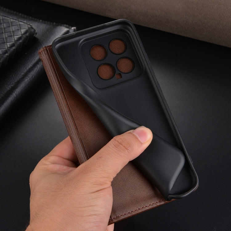 For Xiaomi 14 AZNS Magnetic Calf Texture Flip Leather Phone Case(Red)