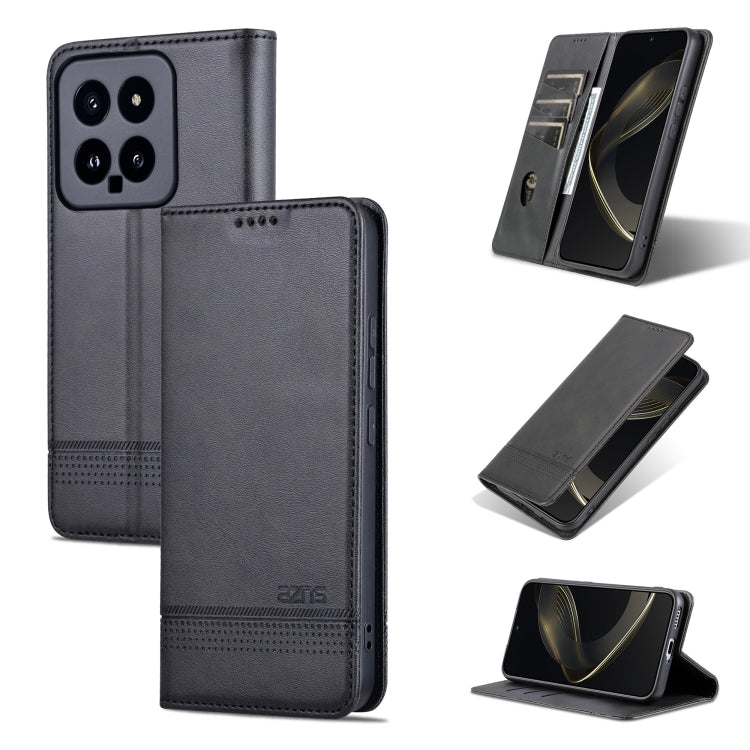 For Xiaomi 14 AZNS Magnetic Calf Texture Flip Leather Phone Case(Black)