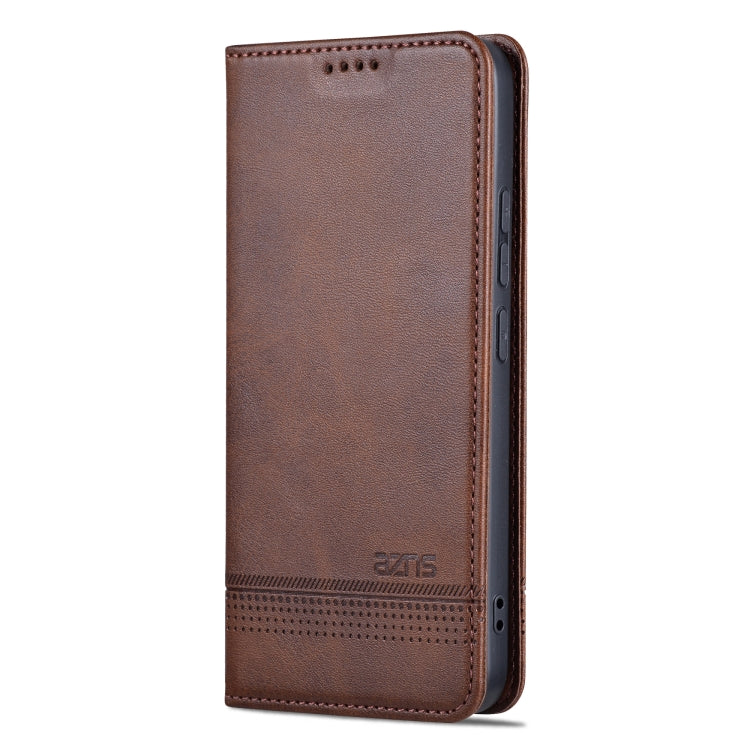 For Xiaomi 14 AZNS Magnetic Calf Texture Flip Leather Phone Case(Dark Brown)