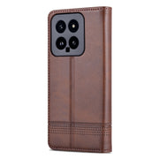 For Xiaomi 14 AZNS Magnetic Calf Texture Flip Leather Phone Case(Dark Brown)