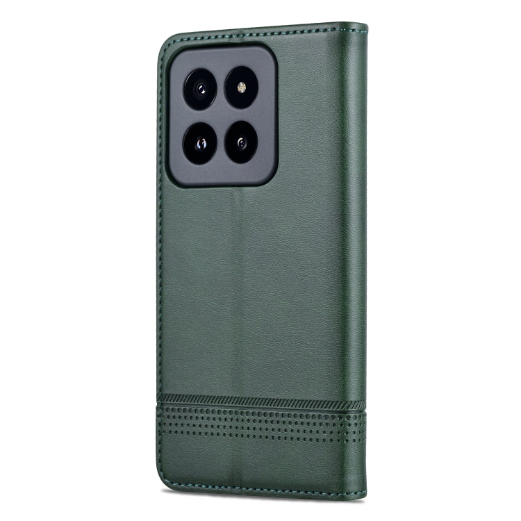 For Xiaomi 14 Pro AZNS Magnetic Calf Texture Flip Leather Phone Case(Dark Green)