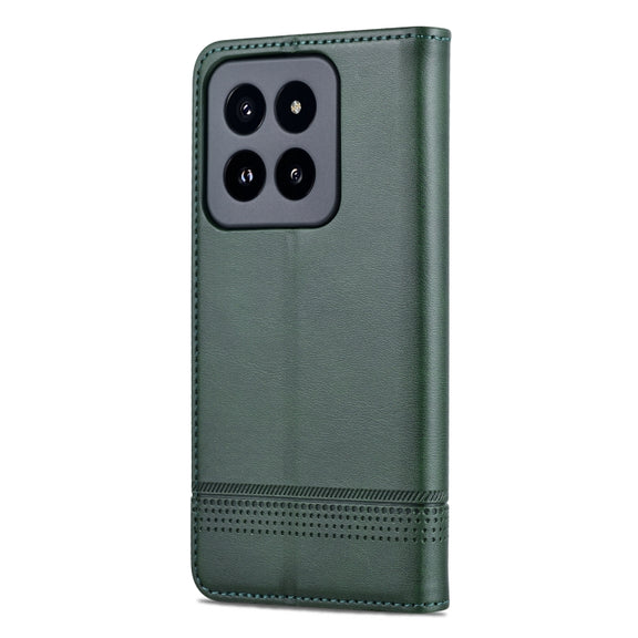 For Xiaomi 14 Pro AZNS Magnetic Calf Texture Flip Leather Phone Case(Dark Green)
