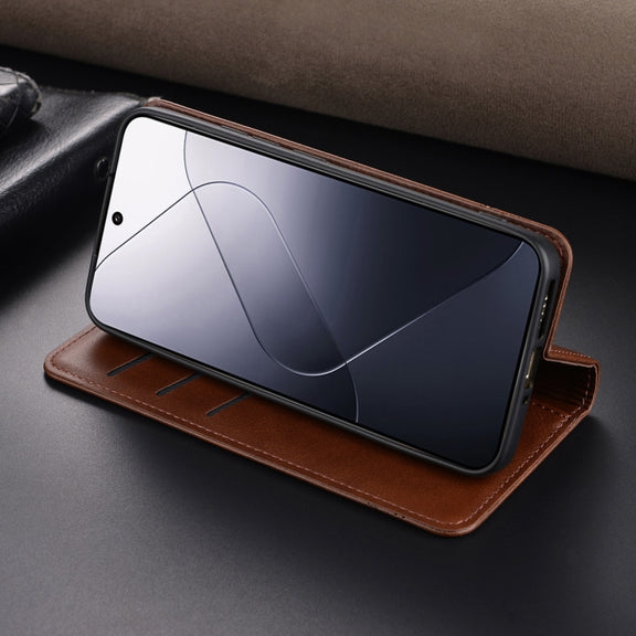 For Xiaomi 14 Pro AZNS Magnetic Calf Texture Flip Leather Phone Case(Light Brown)