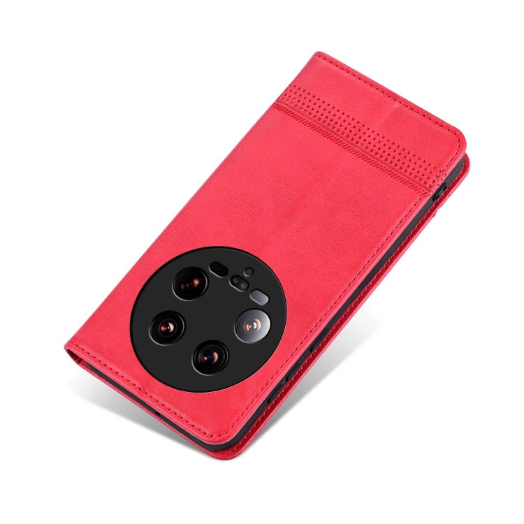 For Xiaomi 14 Ultra AZNS Magnetic Calf Texture Flip Leather Phone Case(Red)