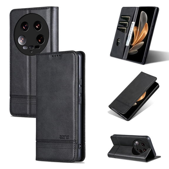 For Xiaomi 14 Ultra AZNS Magnetic Calf Texture Flip Leather Phone Case(Black)
