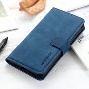 For iPhone 16 Plus KHAZNEH Retro Texture Leather Phone Case(Blue)