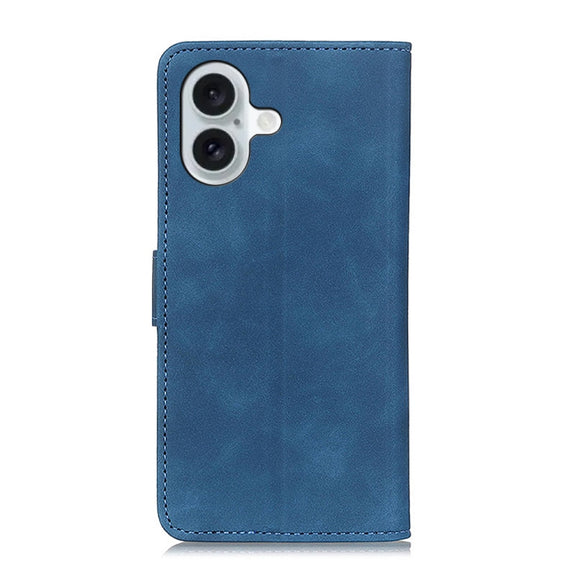 For iPhone 16 Plus KHAZNEH Retro Texture Leather Phone Case(Blue)