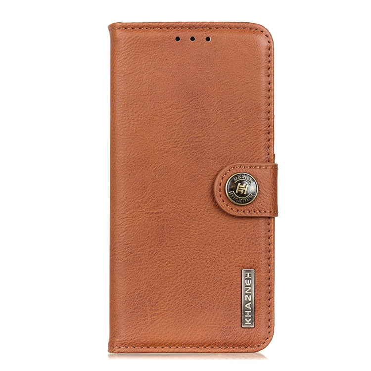 For iPhone 16 KHAZNEH Cowhide Texture Horizontal Flip Leather Phone Case(Brown)