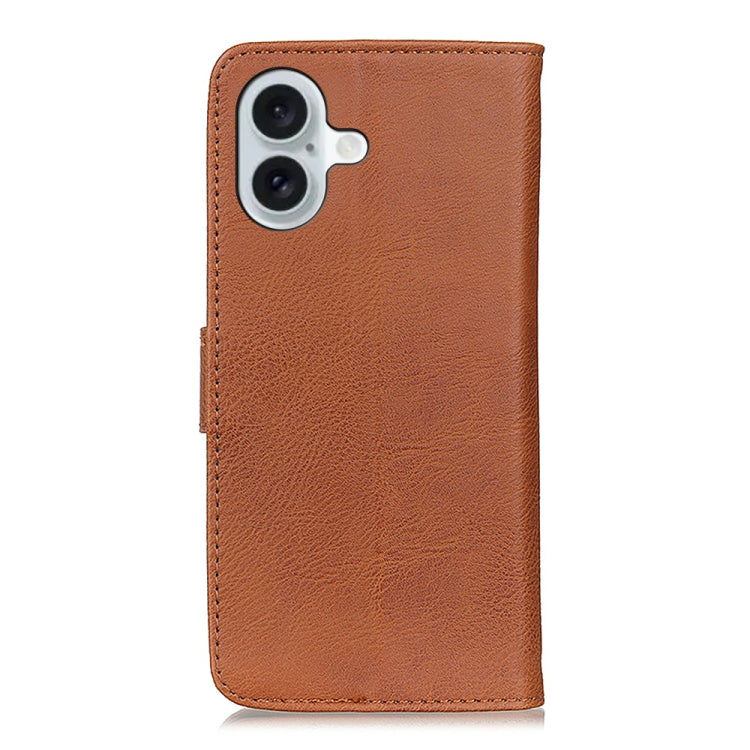 For iPhone 16 KHAZNEH Cowhide Texture Horizontal Flip Leather Phone Case(Brown)