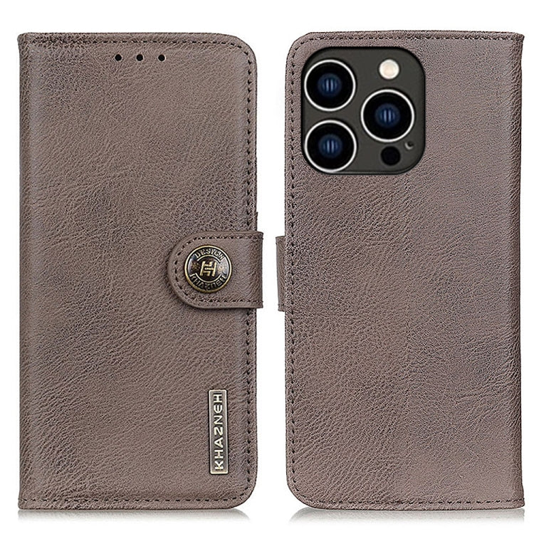 For iPhone 16 Pro KHAZNEH Cowhide Texture Horizontal Flip Leather Phone Case(Khaki)