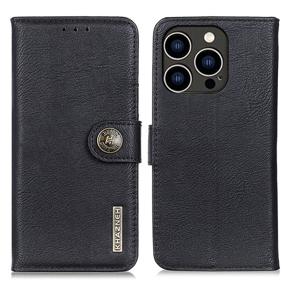 For iPhone 16 Pro Max KHAZNEH Cowhide Texture Horizontal Flip Leather Phone Case(Black)