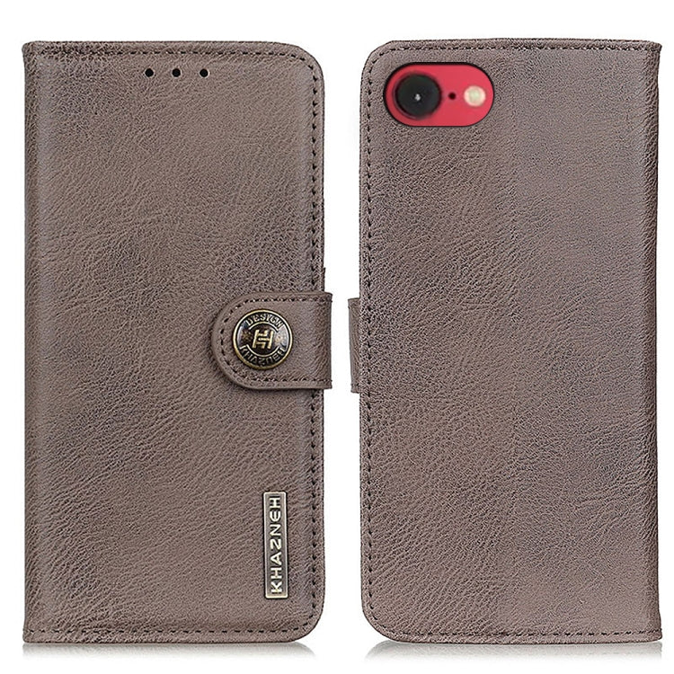 For iPhone 16e KHAZNEH Cowhide Texture Horizontal Flip Leather Phone Case(Khaki)
