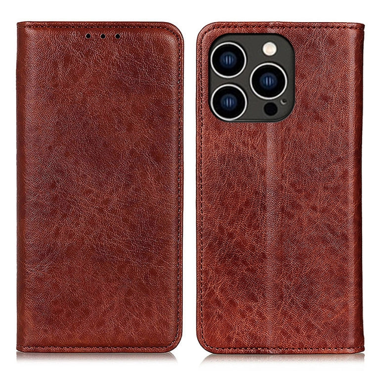 For iPhone 16 Pro Magnetic Crazy Horse Texture Horizontal Flip Leather Phone Case(Brown)