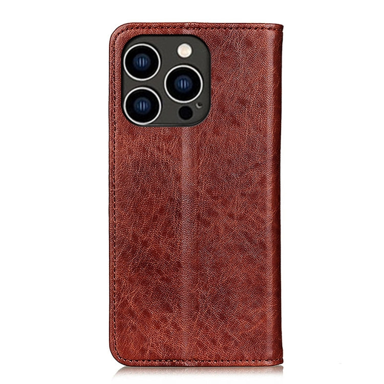 For iPhone 16 Pro Magnetic Crazy Horse Texture Horizontal Flip Leather Phone Case(Brown)