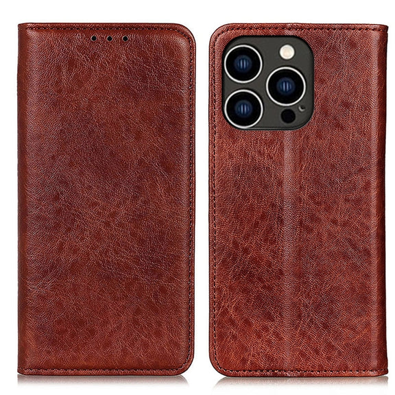 For iPhone 16 Pro Magnetic Crazy Horse Texture Horizontal Flip Leather Phone Case(Brown)