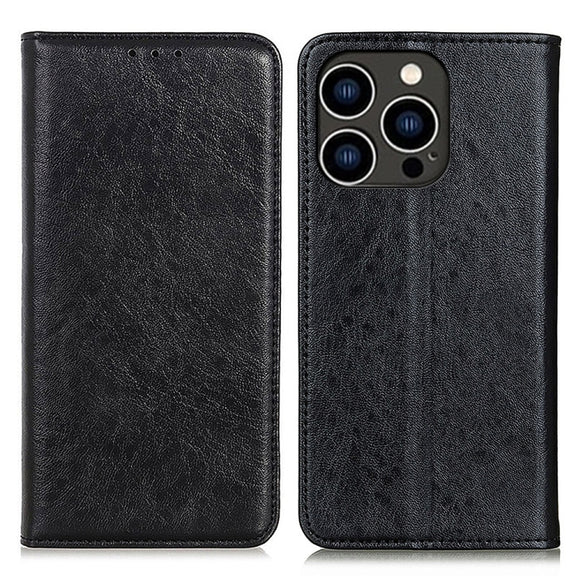 For iPhone 16 Pro Max Magnetic Crazy Horse Texture Horizontal Flip Leather Phone Case(Black)
