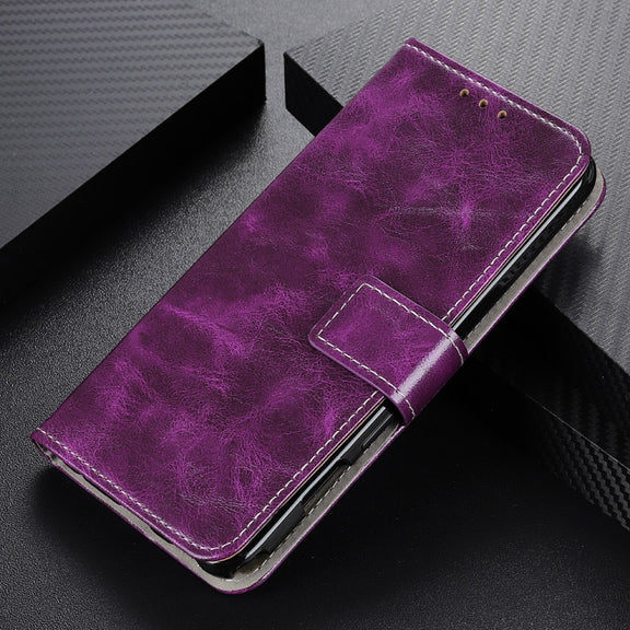 For iPhone 16 Plus Retro Crazy Horse Texture Horizontal Flip Leather Phone Case(Purple)