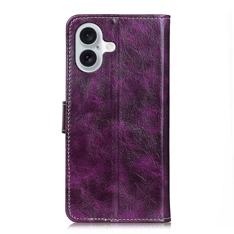 For iPhone 16 Plus Retro Crazy Horse Texture Horizontal Flip Leather Phone Case(Purple)