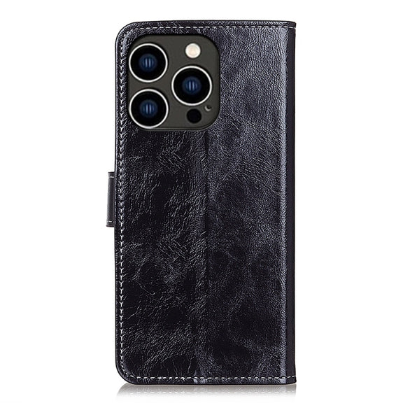 For iPhone 16 Pro Max Retro Crazy Horse Texture Horizontal Flip Leather Phone Case(Black)