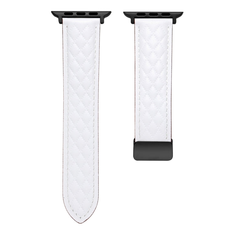 For Apple Watch Ultra 2 49mm Folding Buckle Rhombus Leather Watch Band(White)