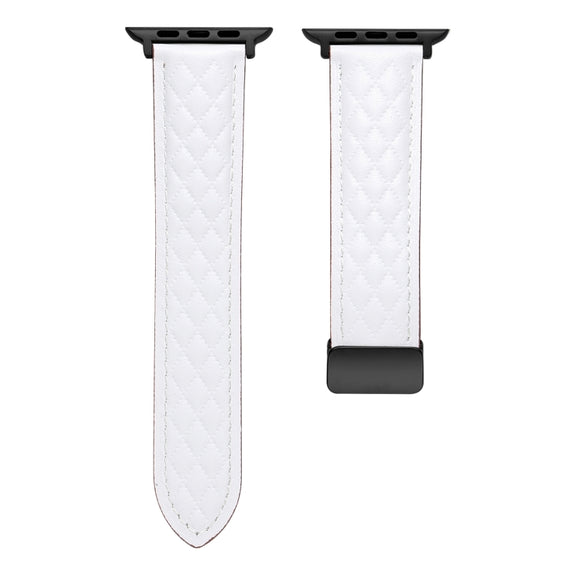 For Apple Watch Ultra 2 49mm Folding Buckle Rhombus Leather Watch Band(White)