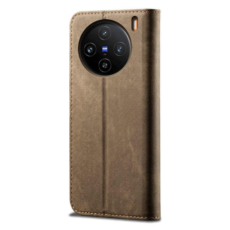 For vivo X100 Pro Denim Texture Flip Leather Phone Case(Khaki)