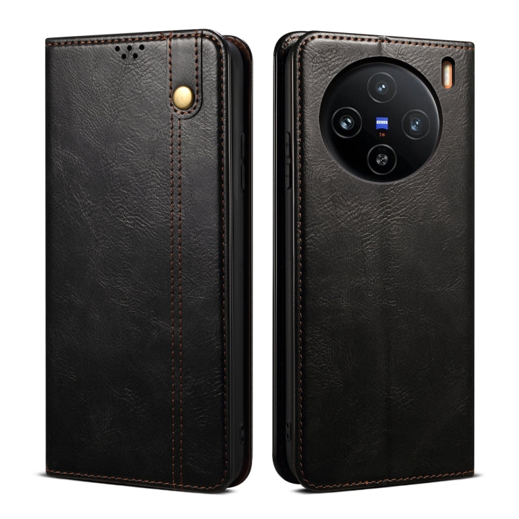 For vivo X100 Pro Oil Wax Crazy Horse Texture Leather Phone Case(Black)