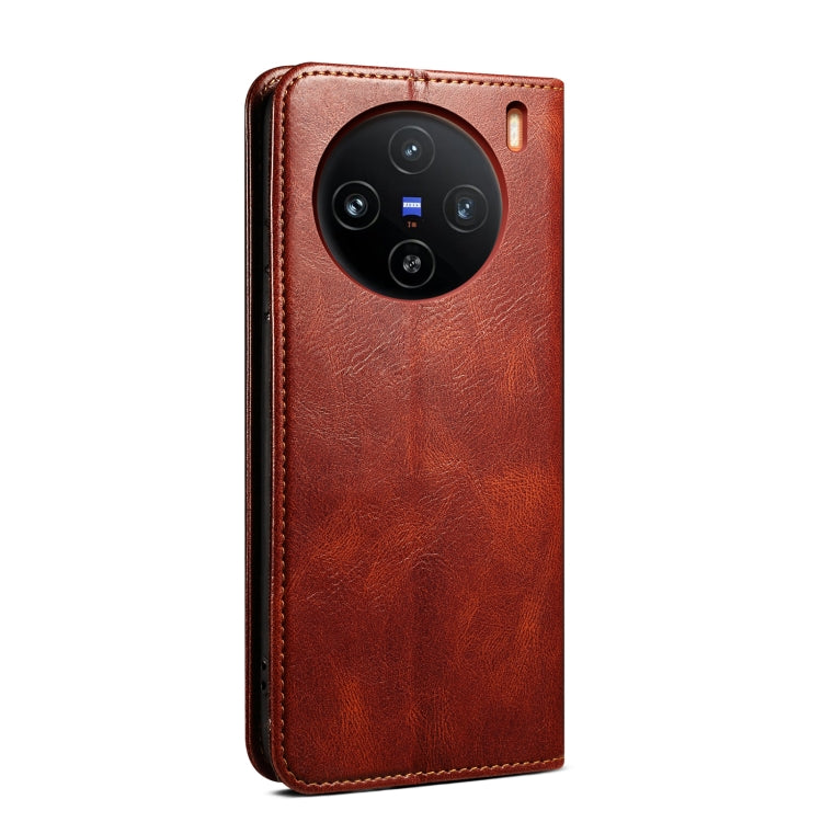 For vivo X100 Oil Wax Crazy Horse Texture Leather Phone Case(Brown)