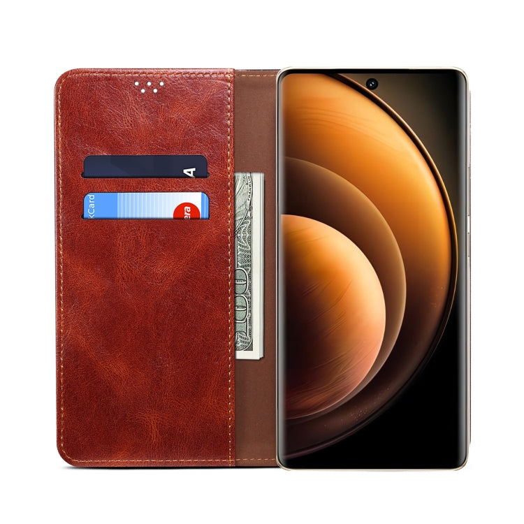 For vivo X100 Oil Wax Crazy Horse Texture Leather Phone Case(Brown)