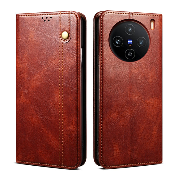 For vivo X100 Oil Wax Crazy Horse Texture Leather Phone Case(Brown)